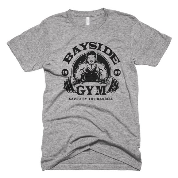 Bayside Gym Shirt Saved by the Bell Funny Weightlifting Shirt Vintage Retro Tee - Picture 1 of 2